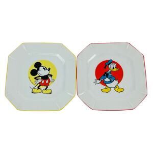 Vintage Donald Duck and Mickey Mouse Walt Disney Octagonal Square Plates 7.5”
